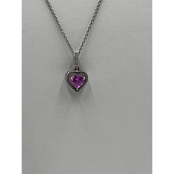 JBWR 925 Platinum Plated Pink Sapphire Heart Pendant & 18" Necklace - Picture 2 of 12